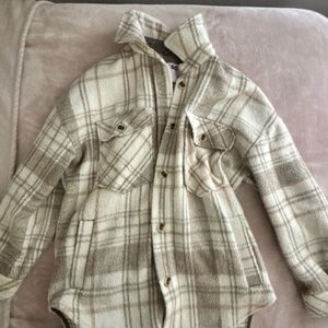 SO Oversized Plaid Shacket Jacket - Cream & Tan